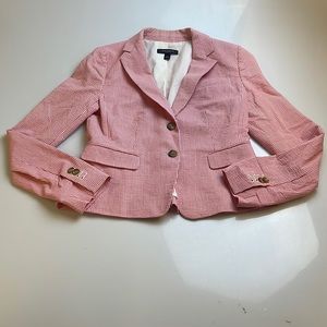Ann Taylor Striped Double Button Blazer Pink And White